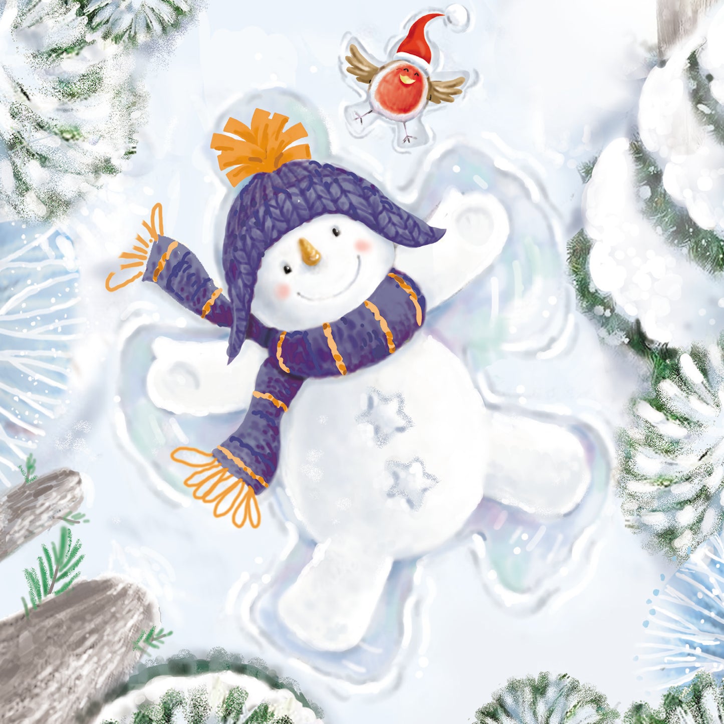 Snowman Snowangel Christmas Card